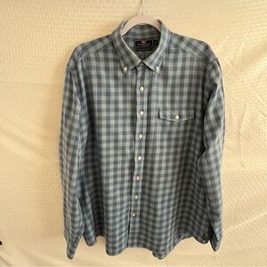 Vineyard Vines Slim Fit Crosby Cotton Linen Long Sleeve Shirt Blue Plaid XL